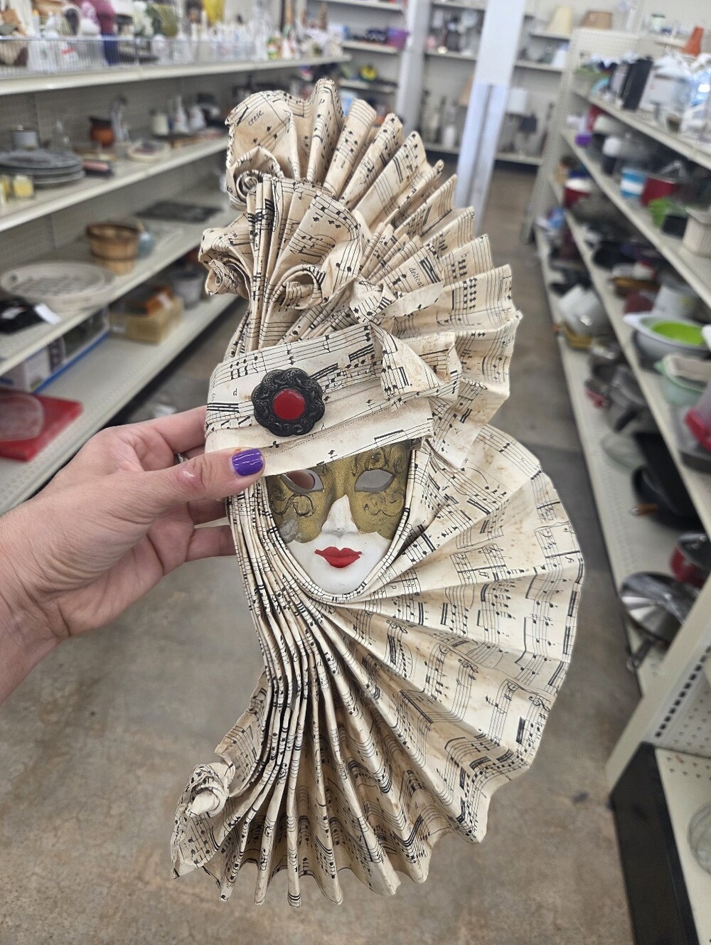 Vintage Music Masquerade Wall Art-Cream and Black Decorative Venetian Style Mask